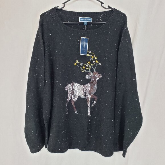Karen Scott Sweaters - Karen Scott Plus Sweater Black Reindeer Sequin Design  3x (AR)